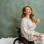 Woman Wearing a Reinder Headband Sitting